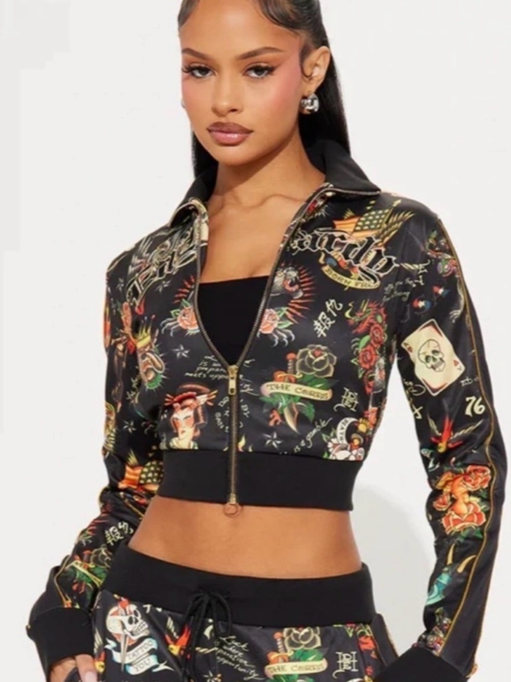 NWT Ed Hardy graffiti tattoo zipper crop track jacket